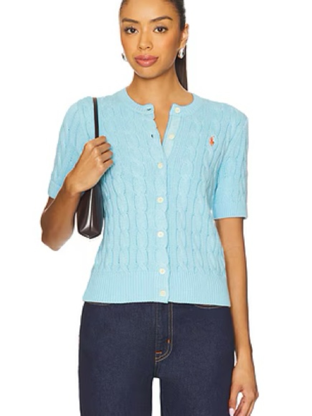 NWT Ralph Lauren Acadia Blue Cable Knit Short Sleeve Cardigan